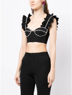 AREA crystal-embellished cropped top