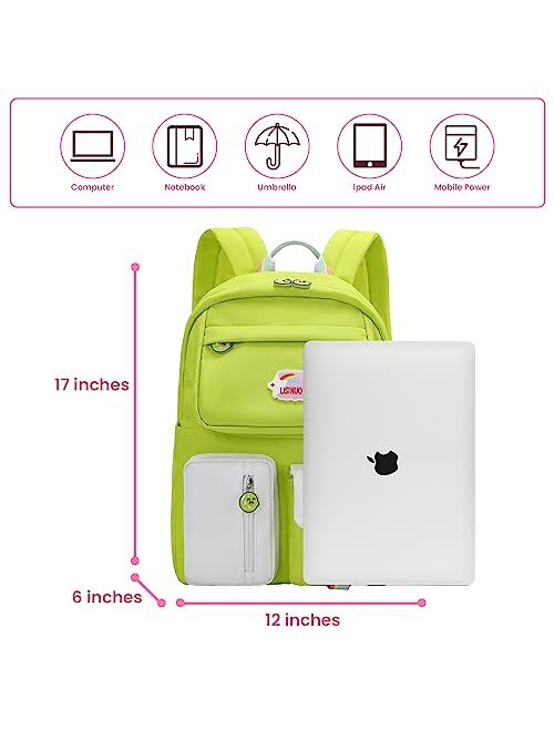 AUOBAG Backpacks for Girls Backpack for School Suitable Ages 6-8 Kids - Pass CPSC Certified - Gift Cute Pendant (White)
