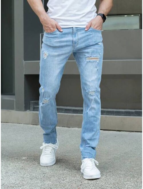 Shein Men Cotton Ripped Washed Jeans
