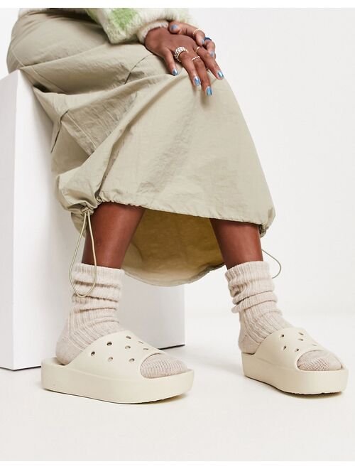 Crocs Platform Slider Sandals In Bone