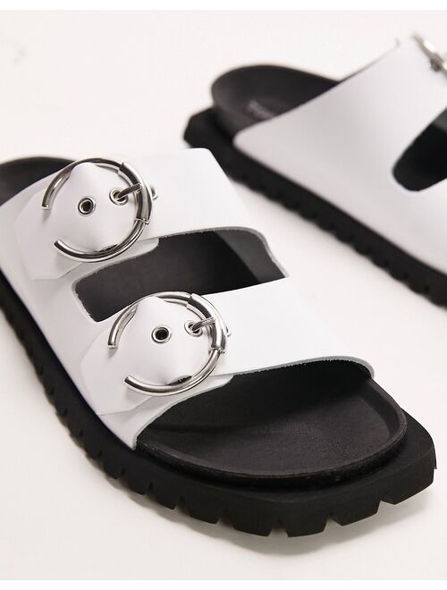 Topshop Prince leather flat sandals with buckles in white