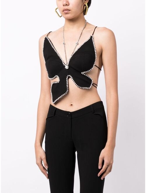 AREA Butterfly crystal-embellished top