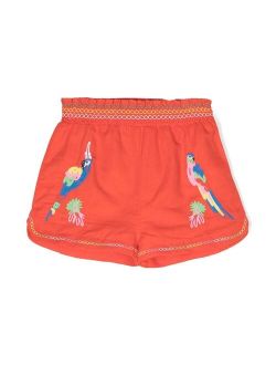 Kids embroidered parrots casual shorts