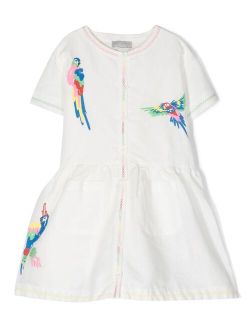 Kids parrot embroidered-motif shirt-dress