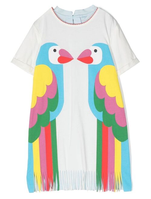 Stella McCartney Kids Double Parrot print fringe dress