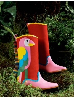 Kids bird-print knee-length boots