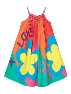 Kids bead-detail graphic-print dress