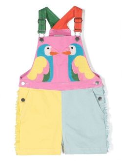Kids colour-block lovebird dungarees