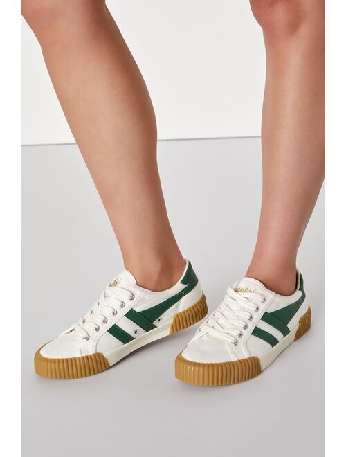 Gola Rally Off White and Green Color Block Lace-Up Sneakers