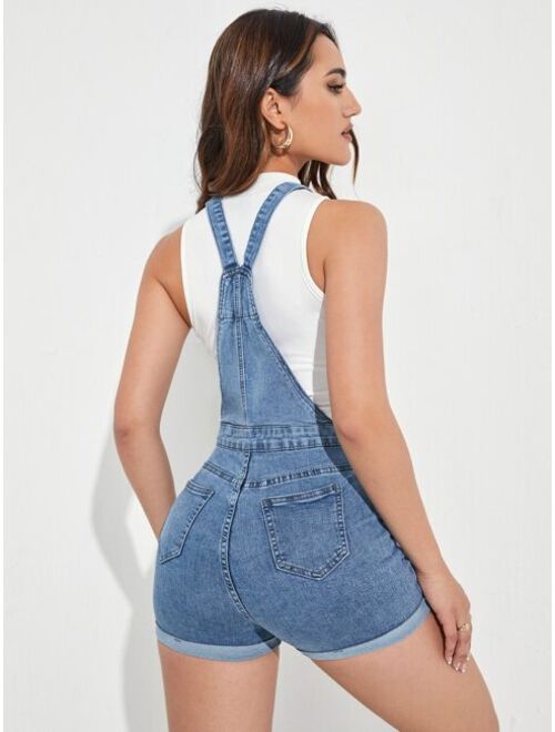 SHEIN EZwear Slant Pocket Denim Overall Jumpsuit Without Top