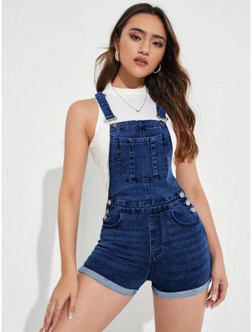 SHEIN EZwear Slant Pocket Denim Overall Jumpsuit Without Top