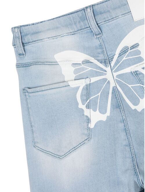 Miss Blumarine butterfly-print wide-leg jeans