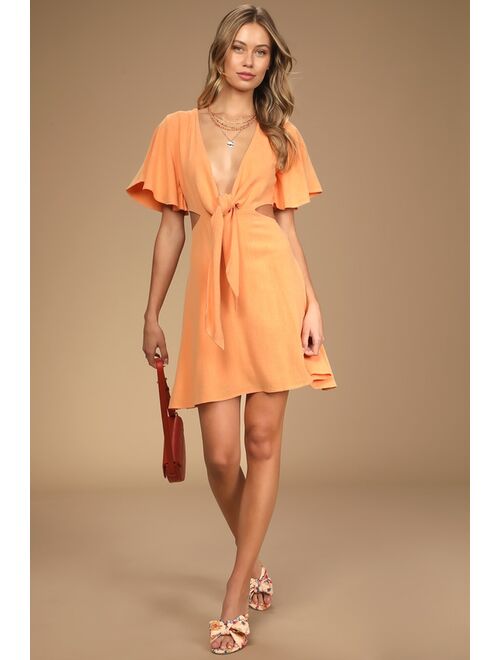Lulus Perfect Day for Love Peach Cutout Tie-Front Mini Dress