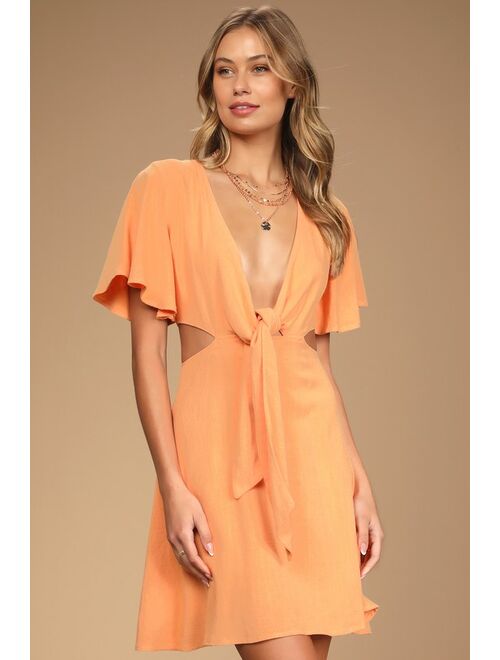 Lulus Perfect Day for Love Peach Cutout Tie-Front Mini Dress