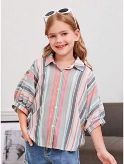 Kids EVRYDAY Girls Striped Print Batwing Sleeve Shirt