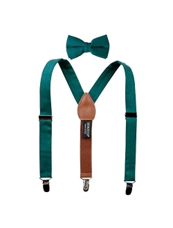 Boys' Linen Blend Suspenders and Bow Tie Set for Kids Toddlers Infants Ringbearers Rustic