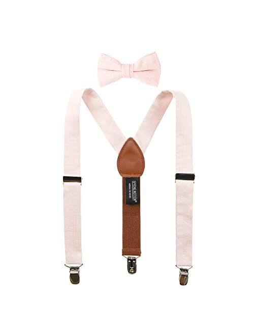Spring Notion Boys' Linen Blend Suspenders and Bow Tie Set for Kids Toddlers Infants Ringbearers Rustic