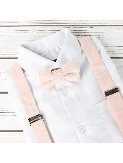 Spring Notion Boys' Linen Blend Suspenders and Bow Tie Set for Kids Toddlers Infants Ringbearers Rustic