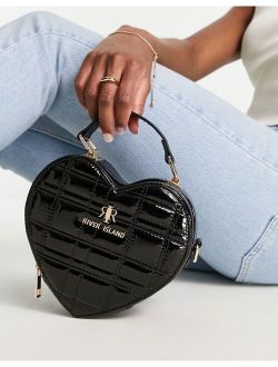 quilted heart cross body bag in black
