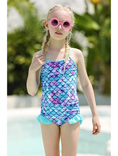 swimsobo Girls 3-Piece Swimsuit Long Sleeve Rash Guard Tankini Sets UPF 50+ Bathing Suit 3-10T