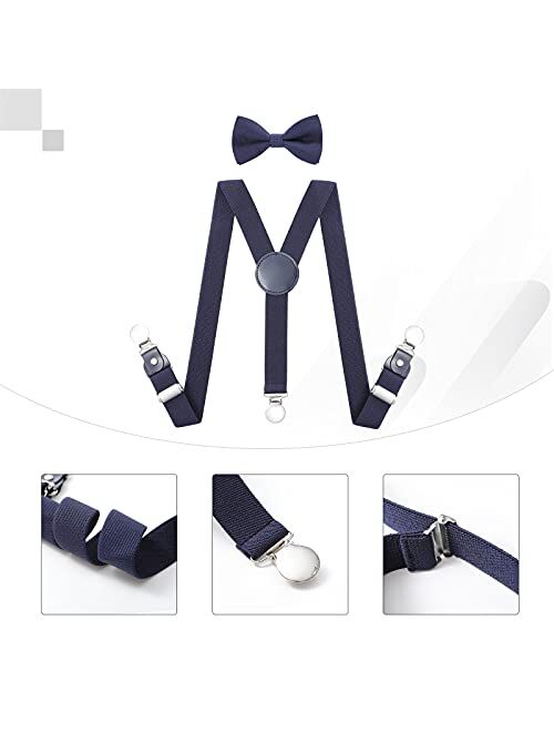 AWAYTR Adjustable Boys Men Suspenders and Bowtie Set - Y Back Circle-type Clip Suspender and Bow Tie for Child Adult