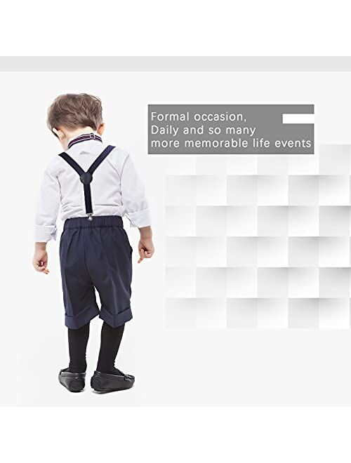 AWAYTR Adjustable Boys Men Suspenders and Bowtie Set - Y Back Circle-type Clip Suspender and Bow Tie for Child Adult