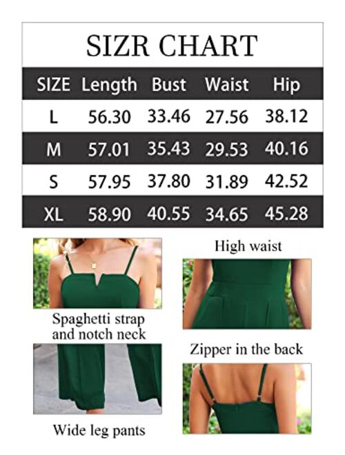 Theenkoln Women's Stretchy Notch Neck Jumpsuit High Waist Spaghetti Strap Romper Wide Leg Pants Rompers with Pockets