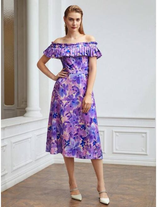 MOTF Premium Viscose Blend Floral Off Shoulder Dress