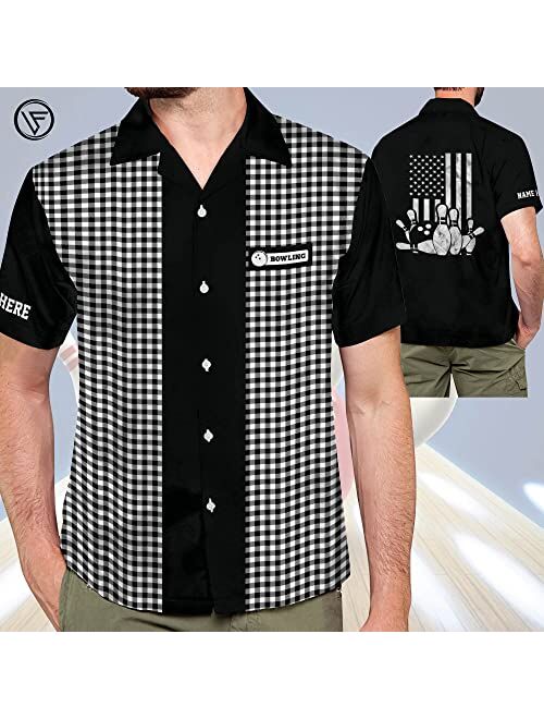 LASFOUR Personalized Custom Bowling Shirts for Men Retro, Vintage Bowling Casual Button-Down Short Sleeve Hawaiian Shirts