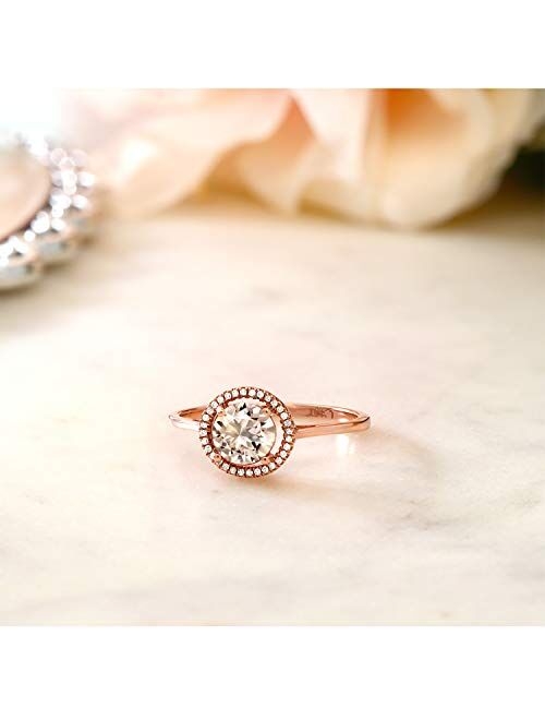 Gem Stone King 10K Rose Gold Round Peach Morganite and Diamond Engagement Ring For Women (0.82 Cttw, Gemstone Birthstone, Available In Size 5, 6, 7, 8, 9)
