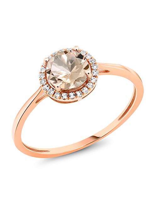 Gem Stone King 10K Rose Gold Round Peach Morganite and Diamond Engagement Ring For Women (0.82 Cttw, Gemstone Birthstone, Available In Size 5, 6, 7, 8, 9)