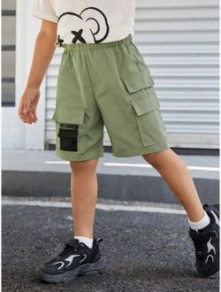 Young Boys' Casual Loose Solid Color Cargo Pocket Woven Shorts