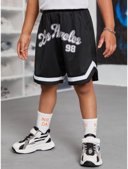 SHEIN Toddler Boys Letter Graphic Contrast Tape Shorts