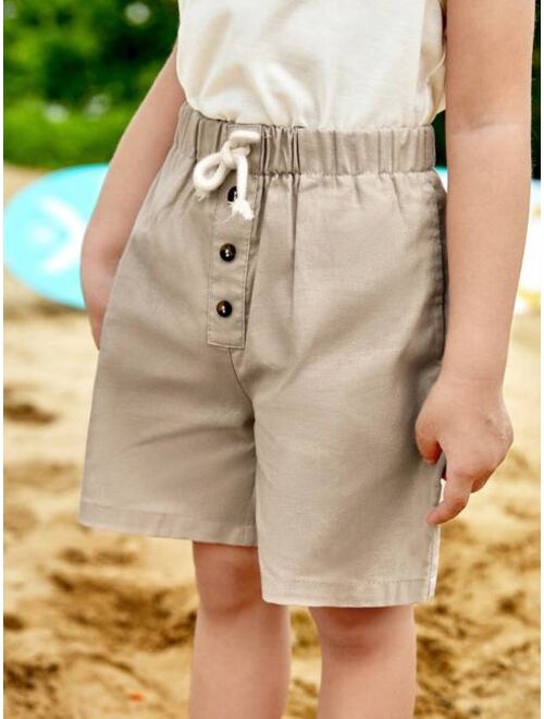 SHEIN Kids EVRYDAY Toddler Boys Button Front Drawstring Waist Shorts