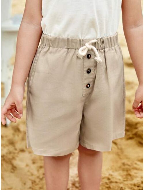 SHEIN Kids EVRYDAY Toddler Boys Button Front Drawstring Waist Shorts