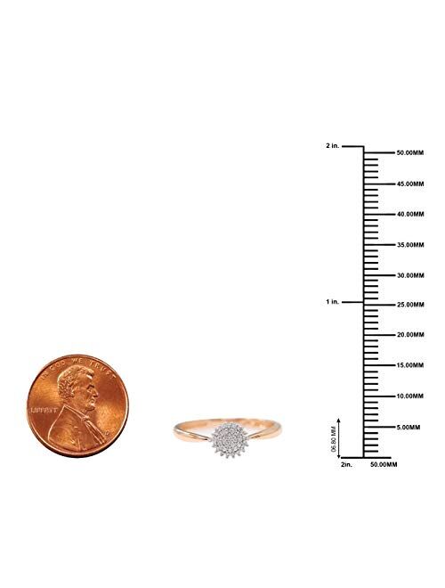 DZON 10k Gold 1/10CT TDW Round Diamond Cluster Promise Ring Love Gift for Women (I-J,I2)