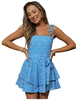Zexxxy Women's Summer Tiered Ruffle Floral Printed Rompers Spaghetti Straps Jumpsuit Shorts Vacation Beach Outfits S-XXL