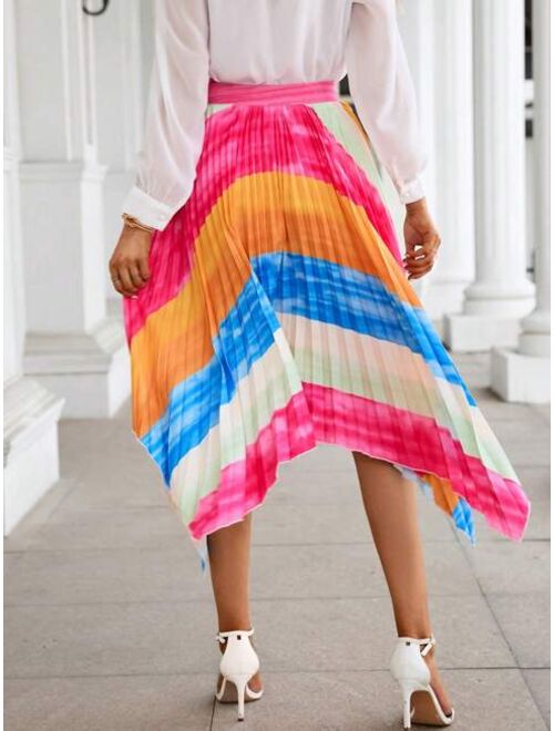 SHEIN Unity Colorblock Asymmetrical Hem Plisse Pleated Skirt