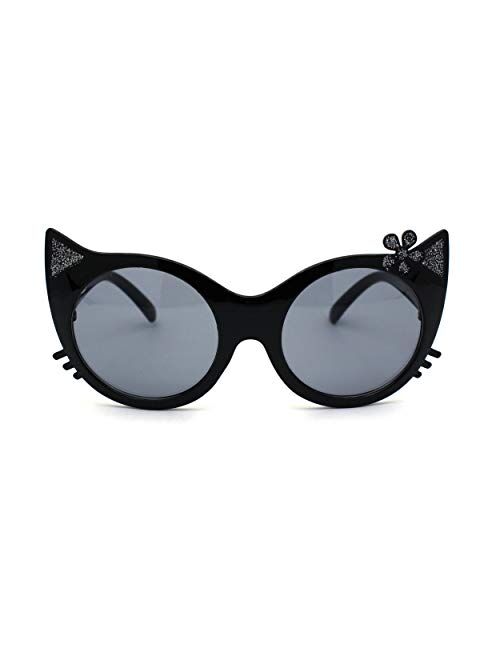 Sa106 Girls Kitty Cat Ear Whisker Flower Cat Eye Sunglasses
