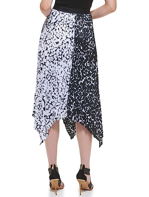 DKNY Pull-On Asymmetrical Printed Color-Block Skirt