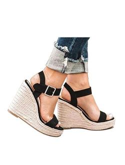 VICKIVICKI Women's Platform Wedges heels Sandals Wedge Espadrilles Ankle Strap
