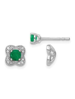 Diamond2Deal 14k White Gold Diamond and Emerald Stud with Jacket Earrings for Women