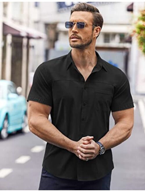 COOFANDY Men's Muscle Fit Dress Shirts Short Sleeve Slim Fit Cotton Casual Button Down Shirt with Pocket
