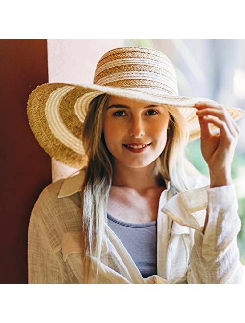 Panama Jack Women's Straw Hat - Ivory Two-Tone Paper Braid, 5" Big Brim, UPF (SPF) 50+ UVA/UVB Sun Protection