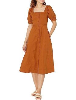Briar Puff Sleeve Square Neck Seamed Button-Down Dress