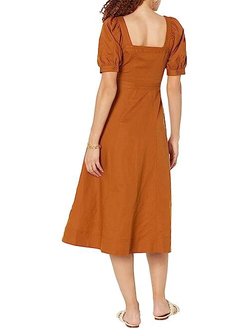 Madewell Briar Puff Sleeve Square Neck Seamed Button-Down Dress