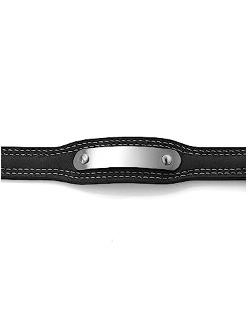 Gem Stone King Men's Engravable Personalized Stainless Steel and Black Leather ID Bracelet (Length 8.5 Inch, Width 22MM, with Adjustable Watch Clasp)