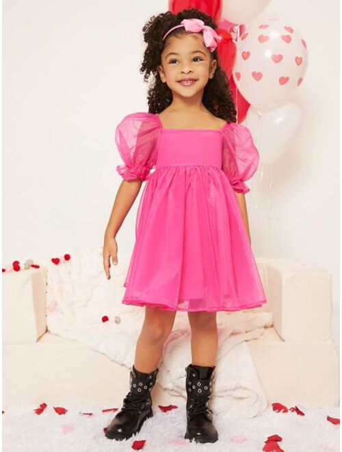 SHEIN Toddler Girls Puff Sleeve Organza Dress