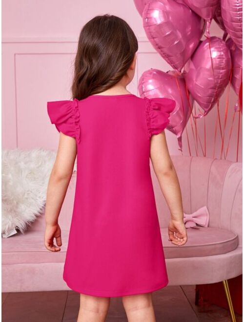 SHEIN Kids EVRYDAY Toddler Girls Ruffle Trim Butterfly Sleeve Dress