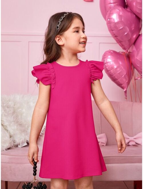 SHEIN Kids EVRYDAY Toddler Girls Ruffle Trim Butterfly Sleeve Dress